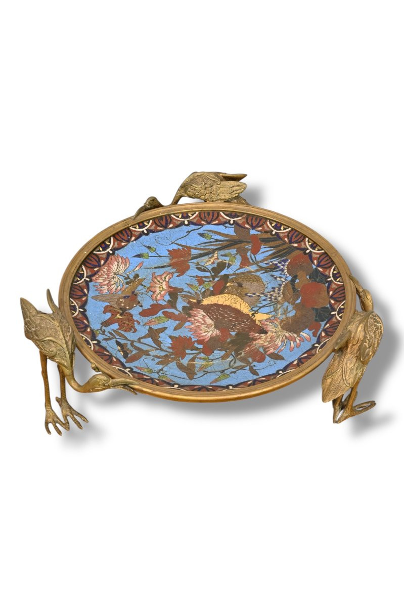 Bronze Stand With Cloisonné Centrepiece - Japan, Early 20th Century-photo-3